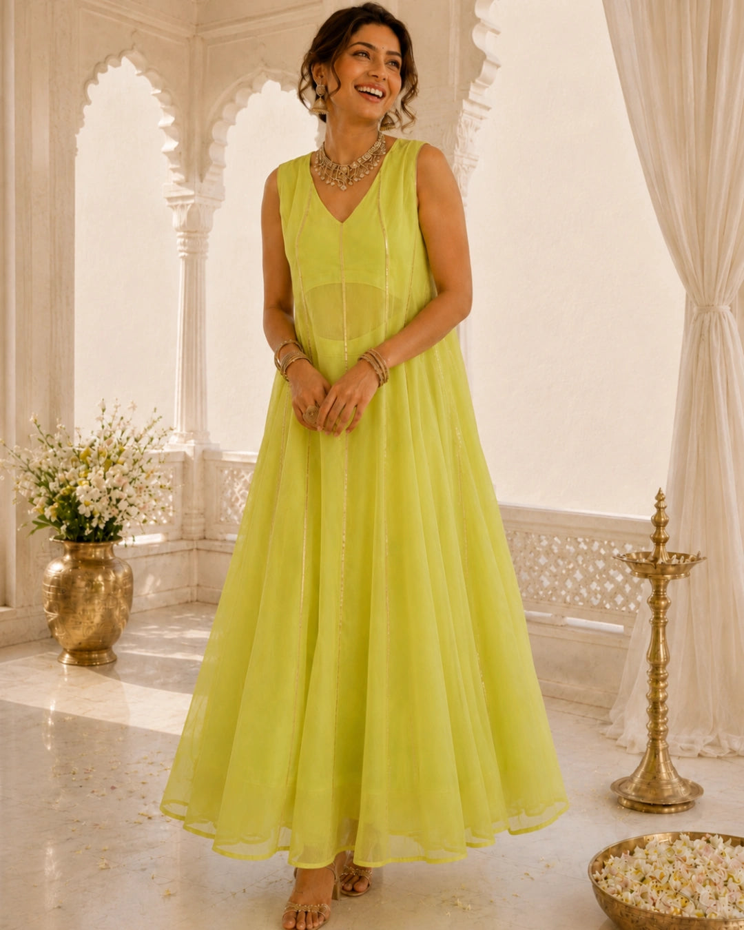 Sunheri Noor Gota Lace Lime Dress