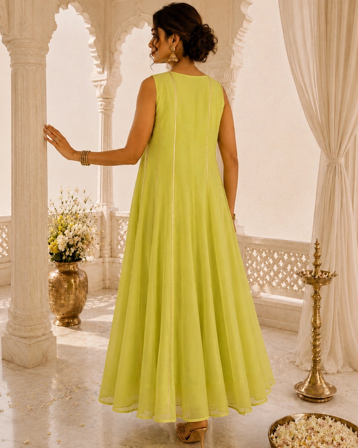 Sunheri Noor Gota Lace Lime Dress