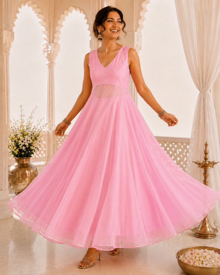 Sunheri Noor Gota Lace Pink Dress