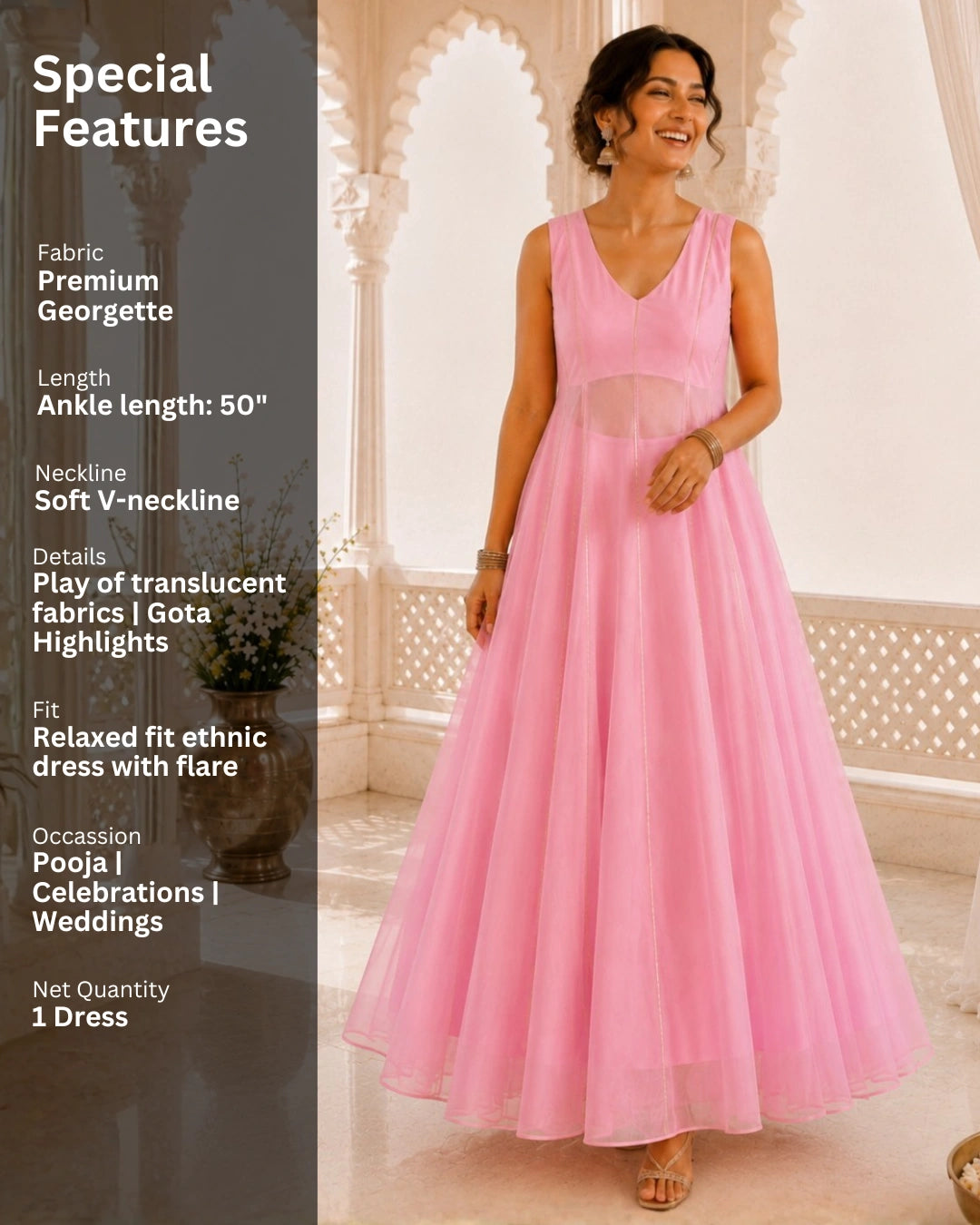 Sunheri Noor Gota Lace Pink Dress
