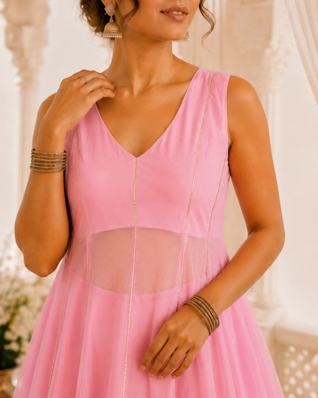 Sunheri Noor Gota Lace Pink Dress