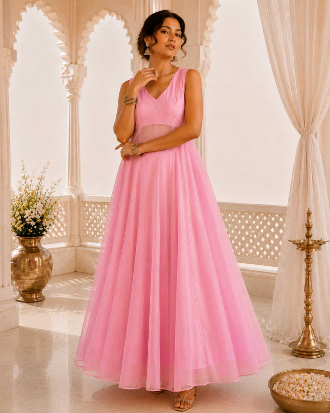 Sunheri Noor Gota Lace Pink Dress