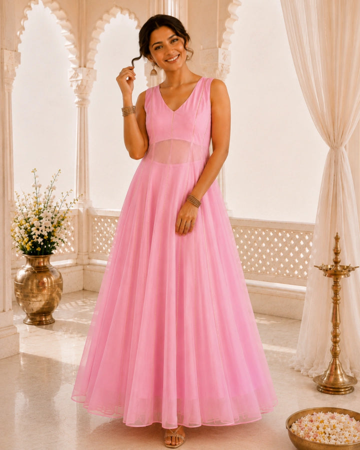Sunheri Noor Gota Lace Pink Dress