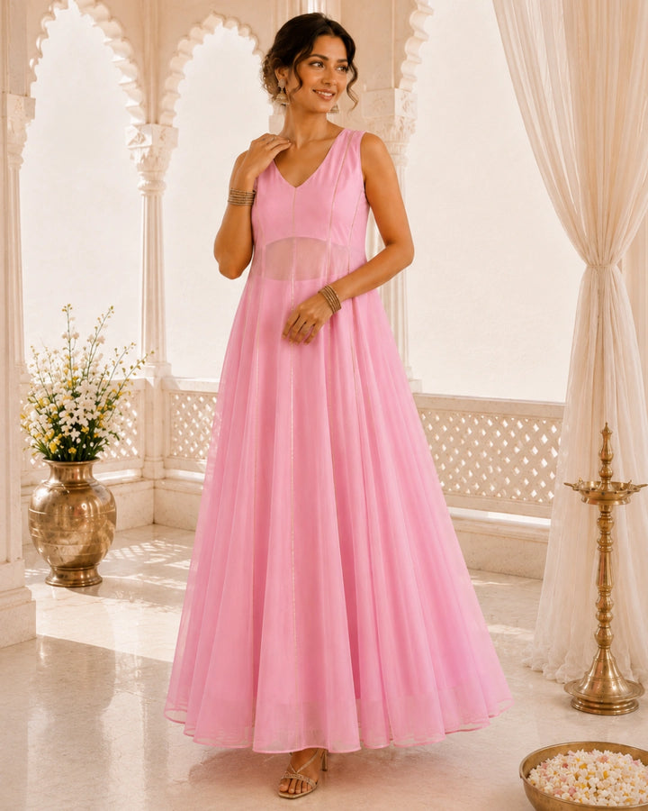 Sunheri Noor Gota Lace Pink Dress