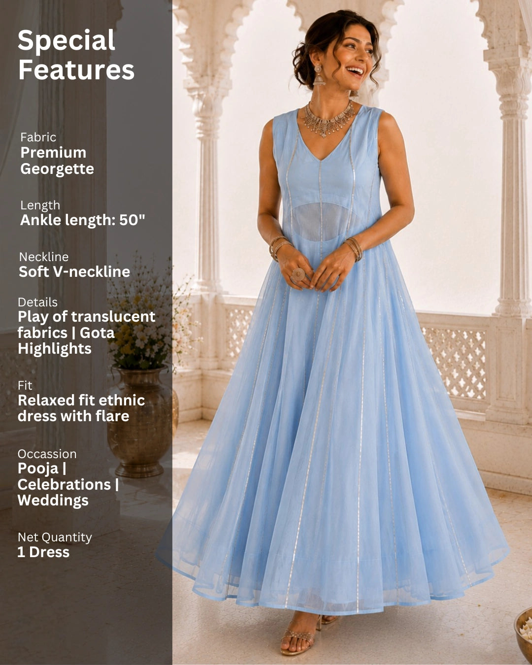 Sunheri Noor Gota Lace Powder Blue Dress