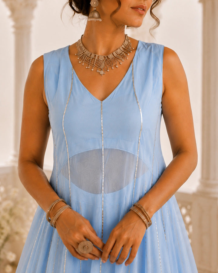 Sunheri Noor Gota Lace Powder Blue Dress