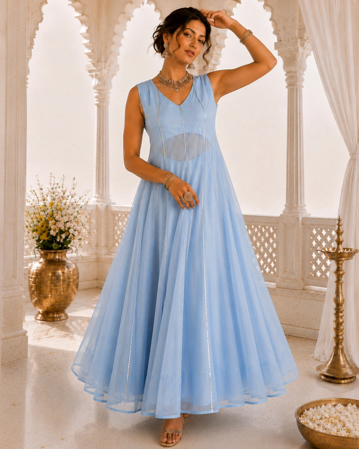 Sunheri Noor Gota Lace Powder Blue Dress