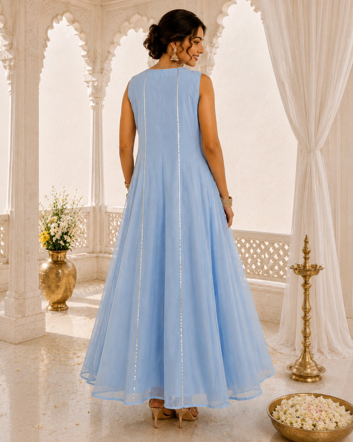 Sunheri Noor Gota Lace Powder Blue Dress