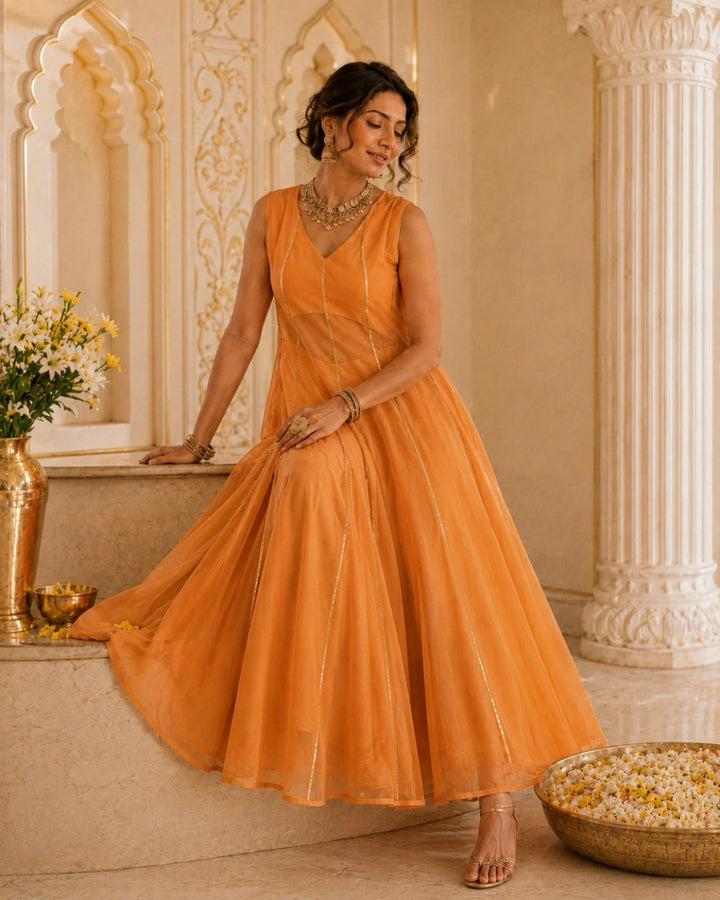 Sunheri Noor Gota Lace orange Dress