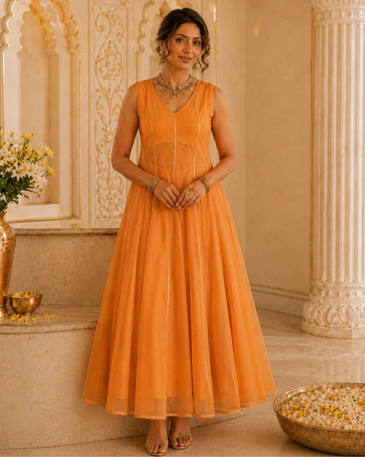 Sunheri Noor Gota Lace orange Dress