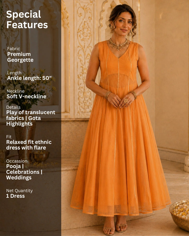Sunheri Noor Gota Lace orange Dress