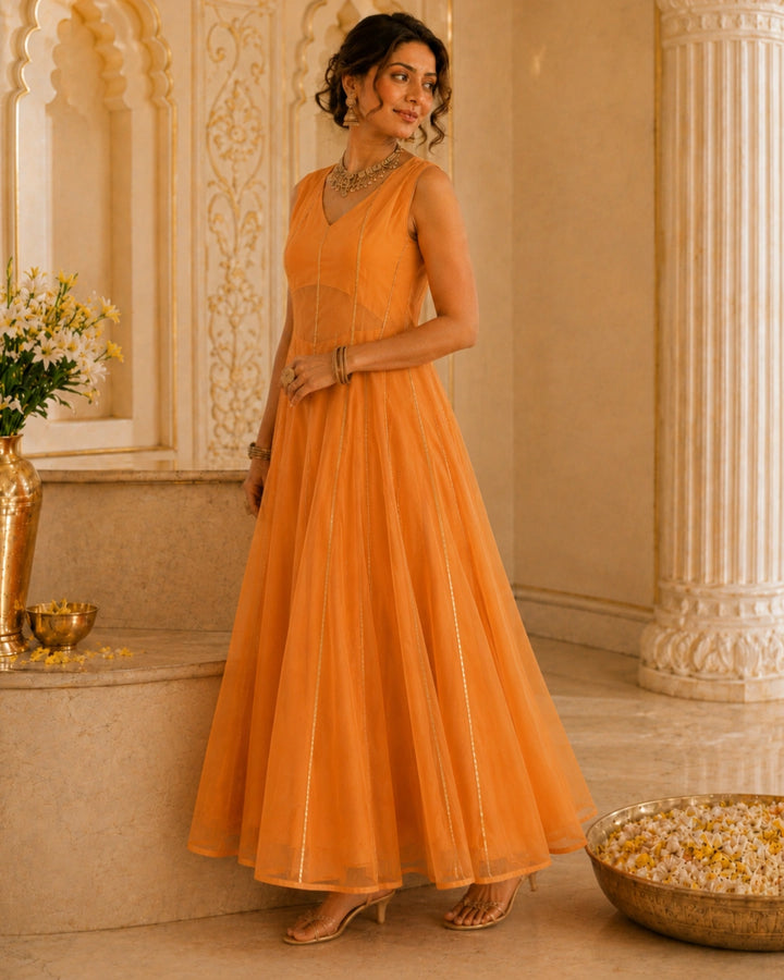 Sunheri Noor Gota Lace orange Dress