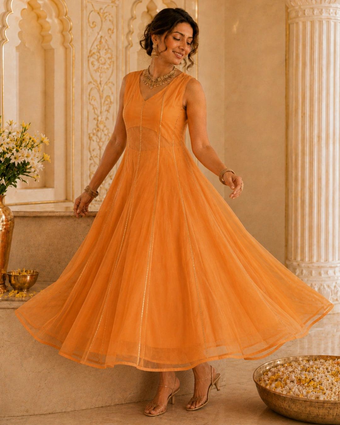 Sunheri Noor Gota Lace orange Dress