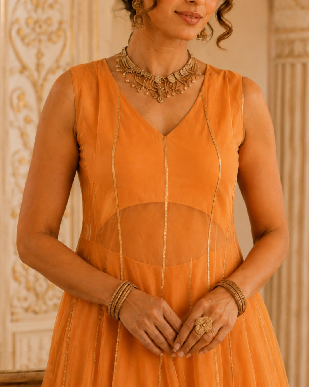 Sunheri Noor Gota Lace orange Dress