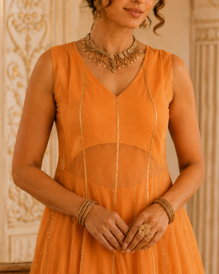 Sunheri Noor Gota Lace orange Dress