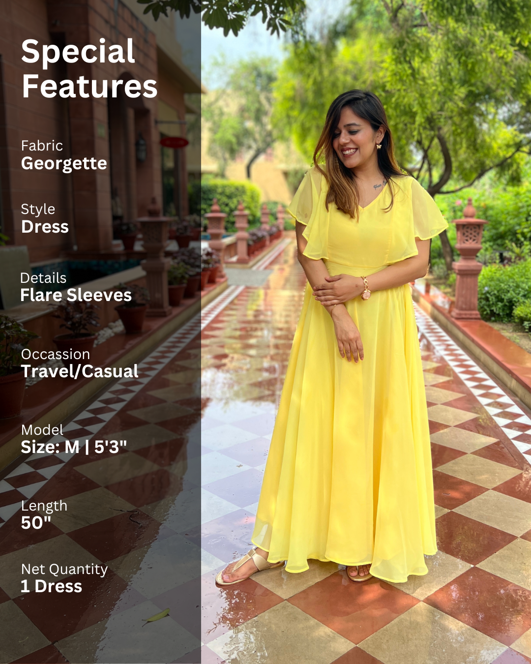 Sunny Glow Yellow Georgette Maxi Dress For Women