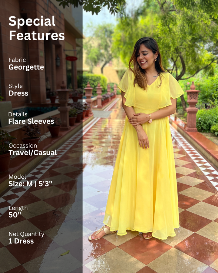 Sunny Glow Yellow Georgette Maxi Dress For Women