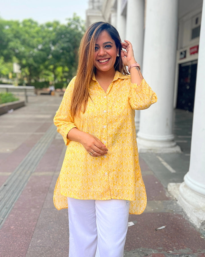 Sunshine Yellow Cotton Shirt for Women