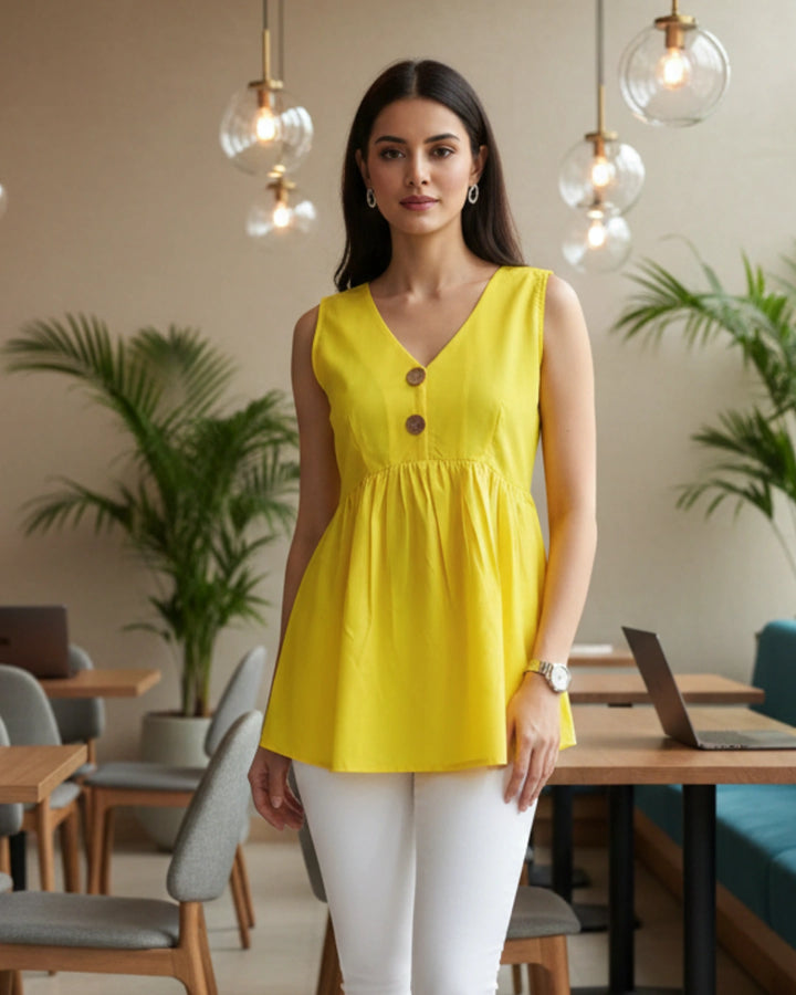 Sunshine Yellow Crepe Made to Chill Top For Women