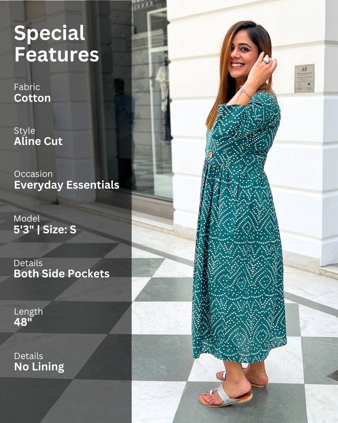 Teal Green Bandhani A-Line Dress