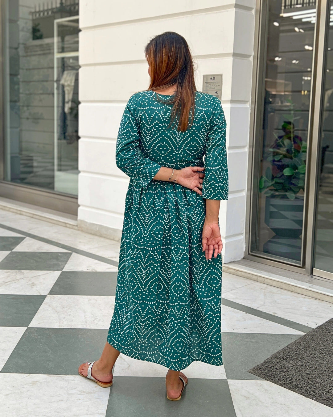 Teal Green Bandhani A-Line Dress