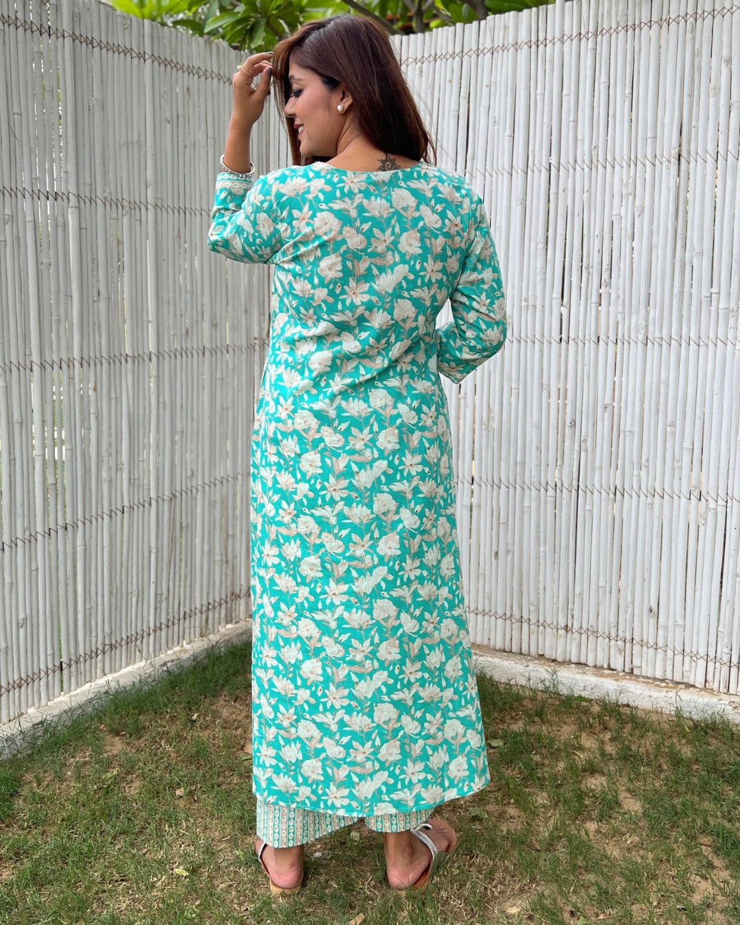 Turquoise Blue Aline Cotton Kurta Set of 2