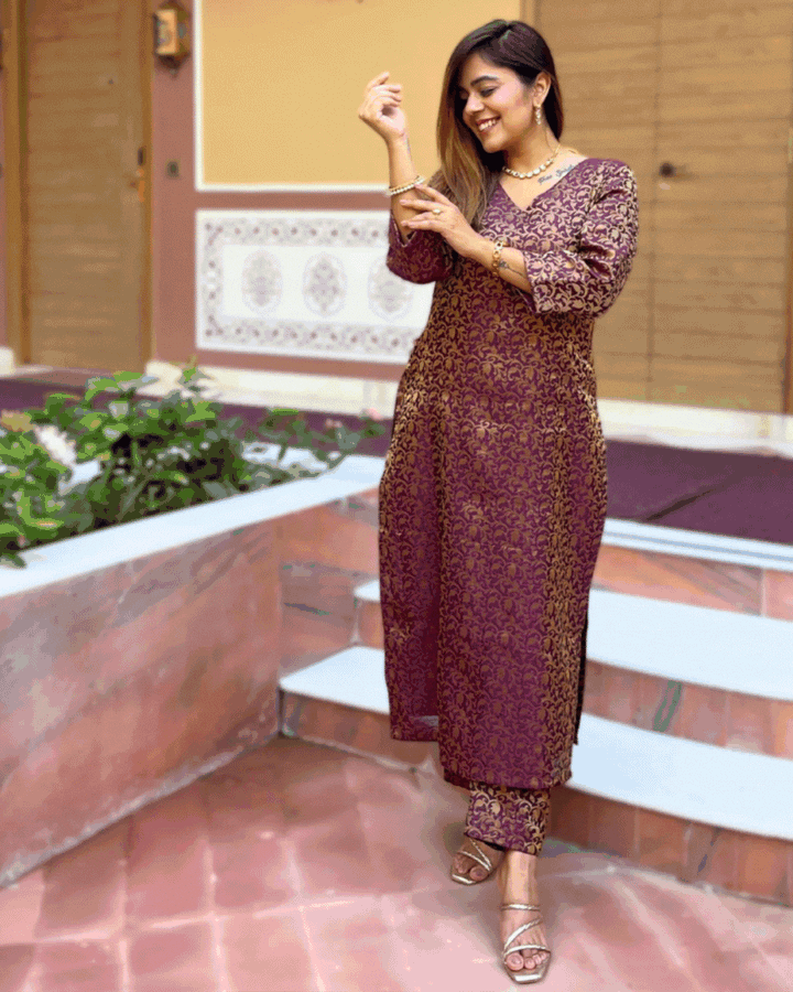 Wine Zoya Silk Kurta Set For Women