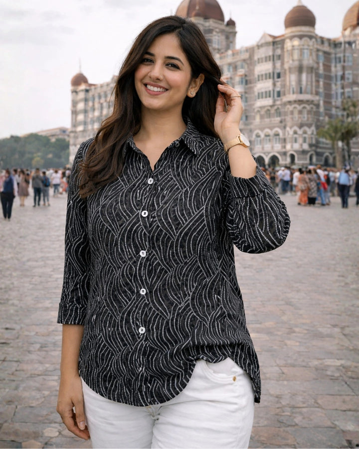 Wavy Black Classic Cotton Shirt