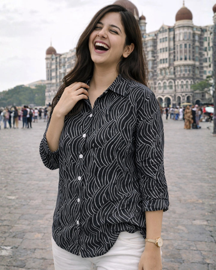 Wavy Black Classic Cotton Shirt