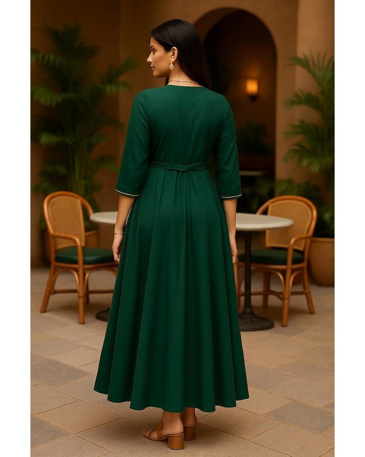 Bottle Green Cotton Angrakha Kurta
