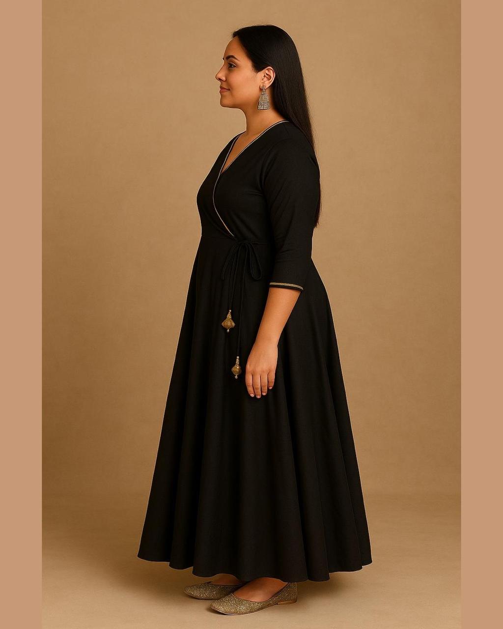 Black Angrakhaa Gheredaar Kurta
