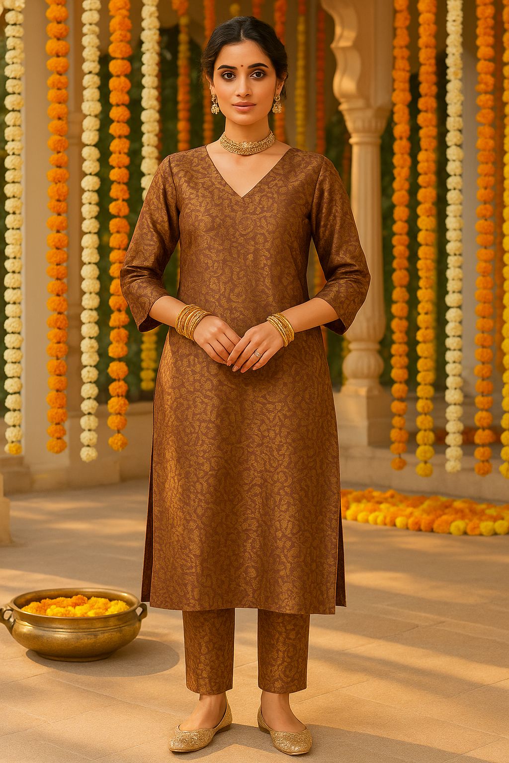 Brown Zoya Silk Kurta Set For Women