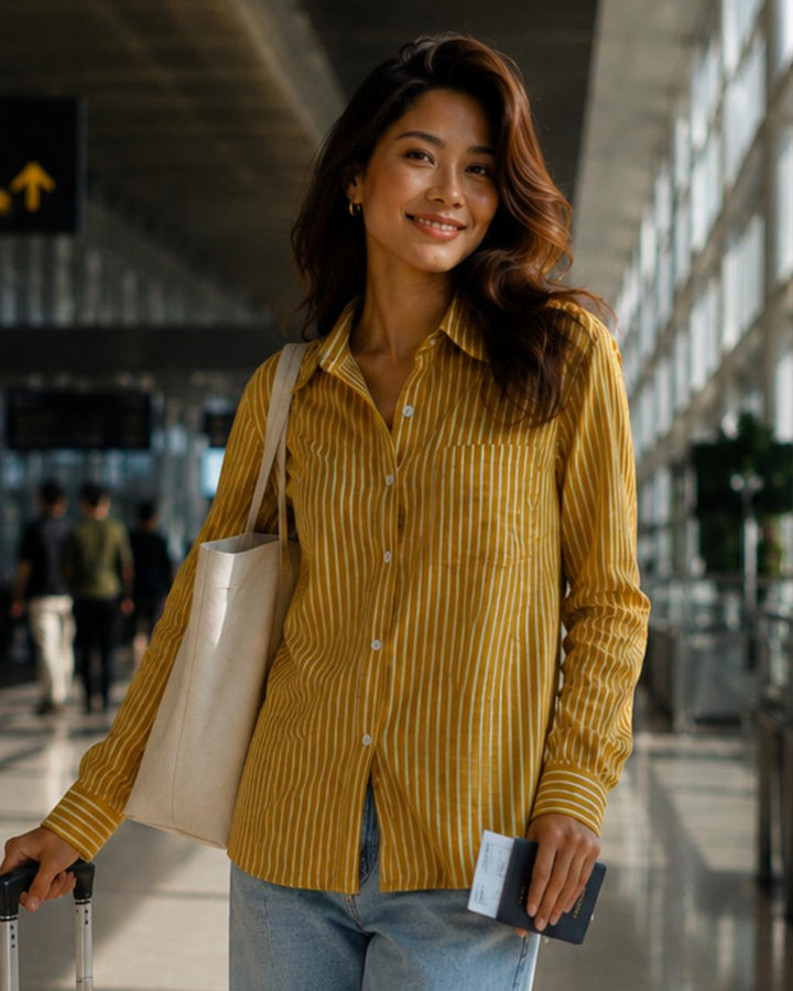 Golden Hour Stripe Cotton Shirt For Women's
