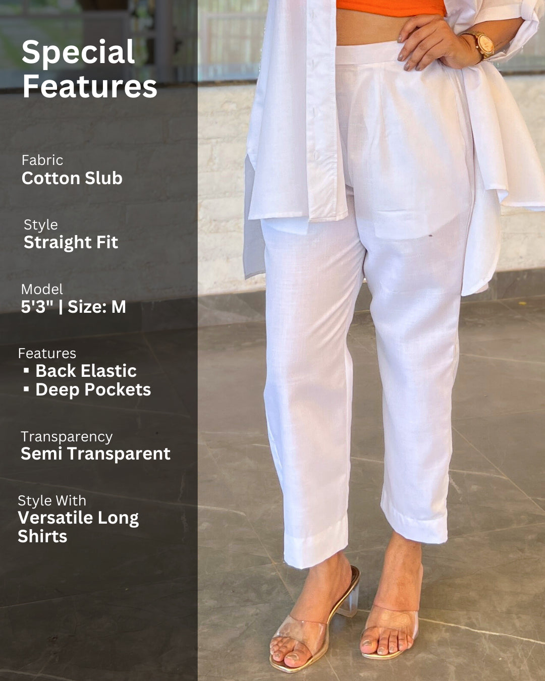 White Solid Cotton Slub Pants