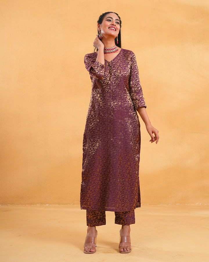 Wine Zoya Silk Kurta Set For Women