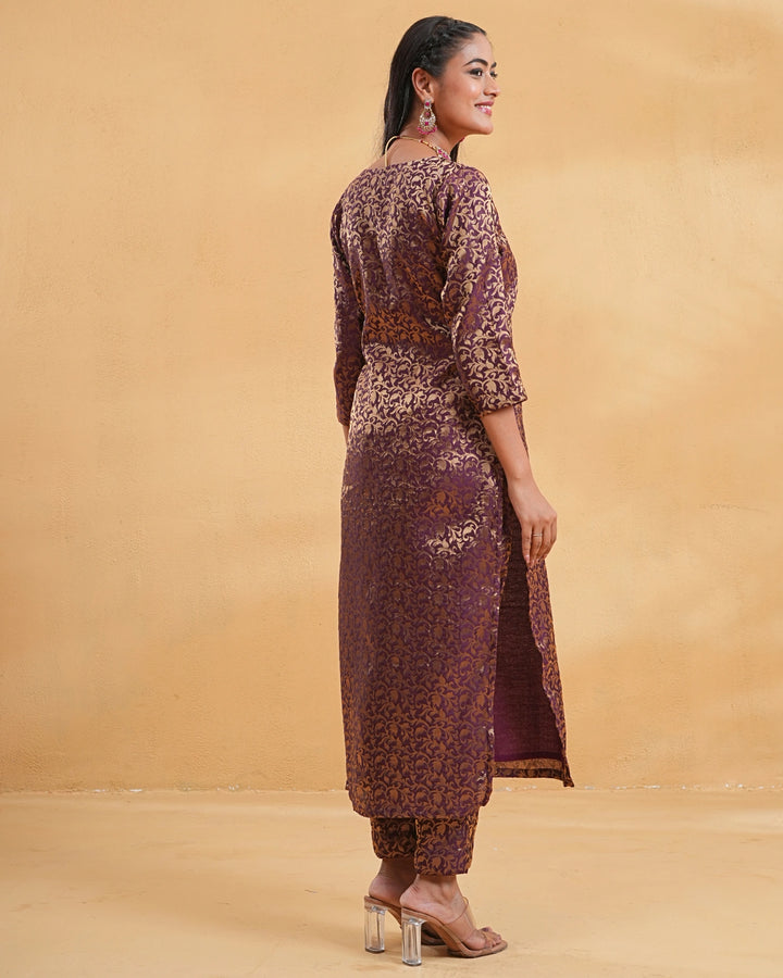 Wine Zoya Silk Kurta Set For Women