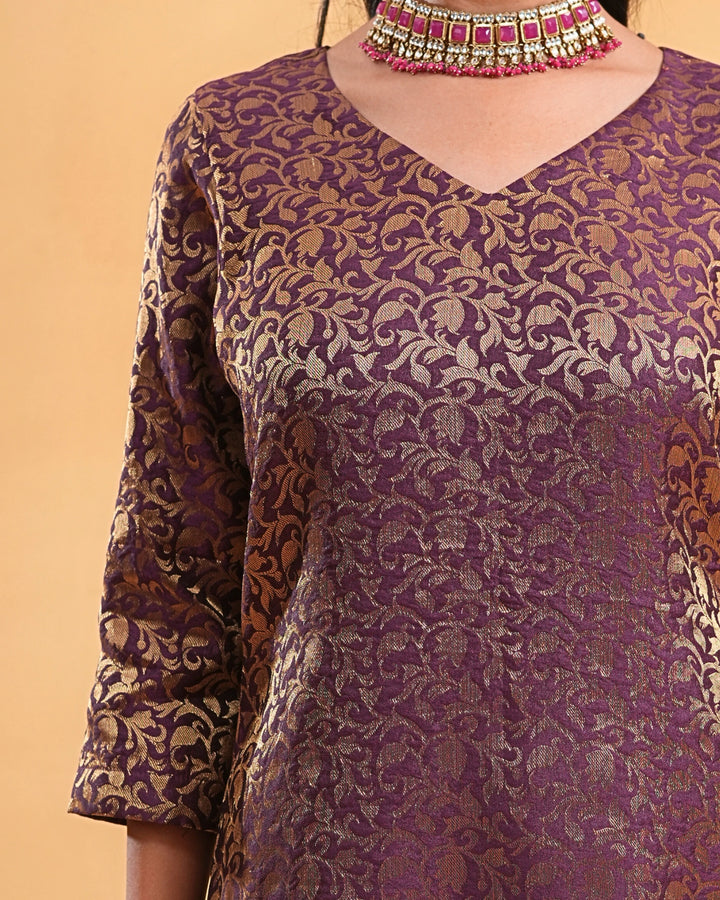 Wine Zoya Silk Kurta Set For Women