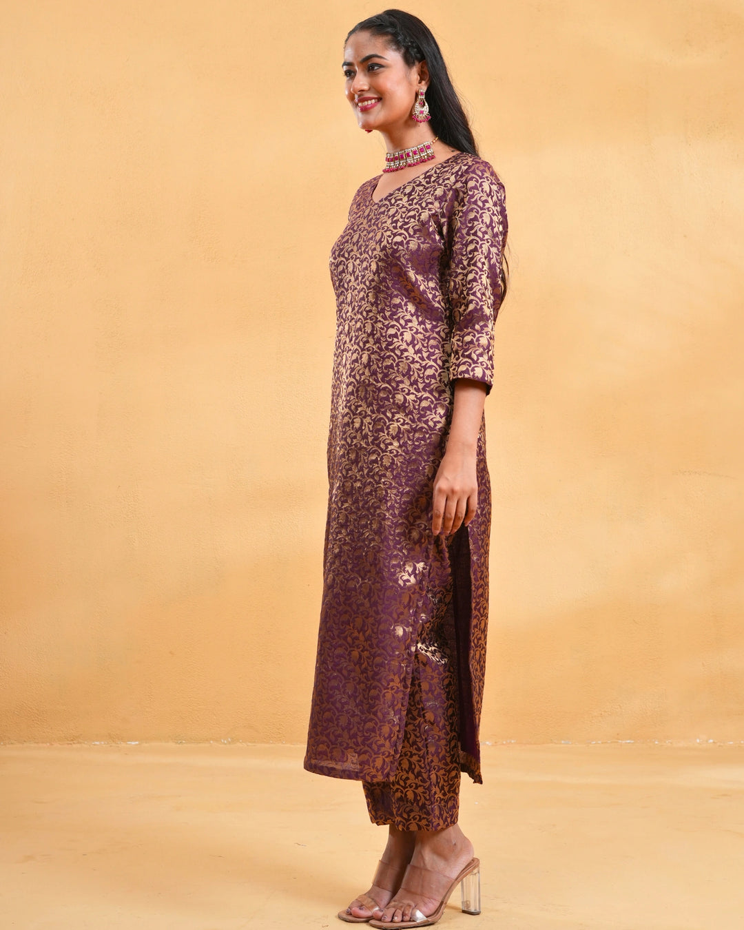 Wine Zoya Silk Kurta Set For Women