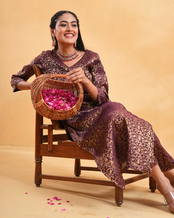 Wine Zoya Silk Kurta Set For Women