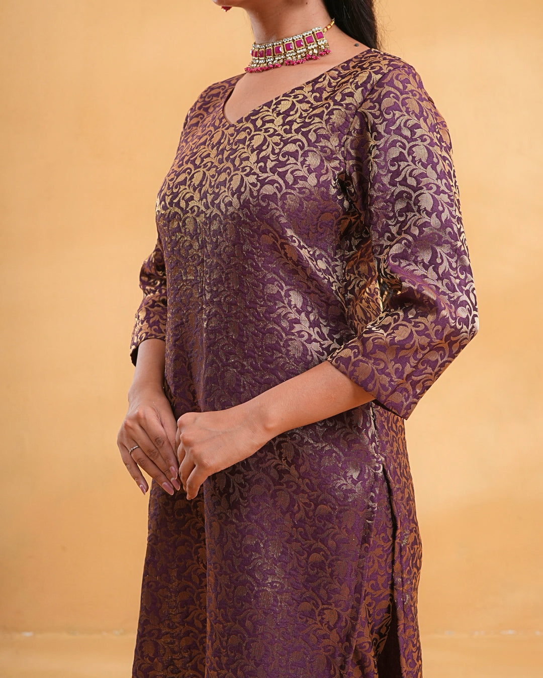Wine Zoya Silk Kurta Set For Women