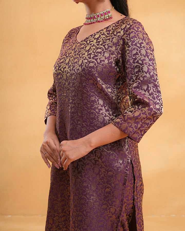 Wine Zoya Silk Kurta Set For Women
