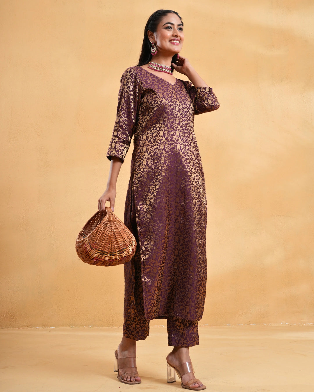 Wine Zoya Silk Kurta Set For Women