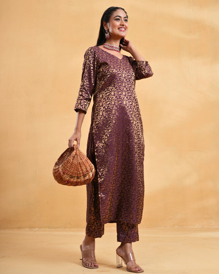 Wine Zoya Silk Kurta Set For Women