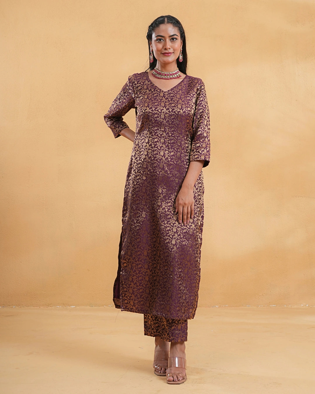 Wine Zoya Silk Kurta Set For Women