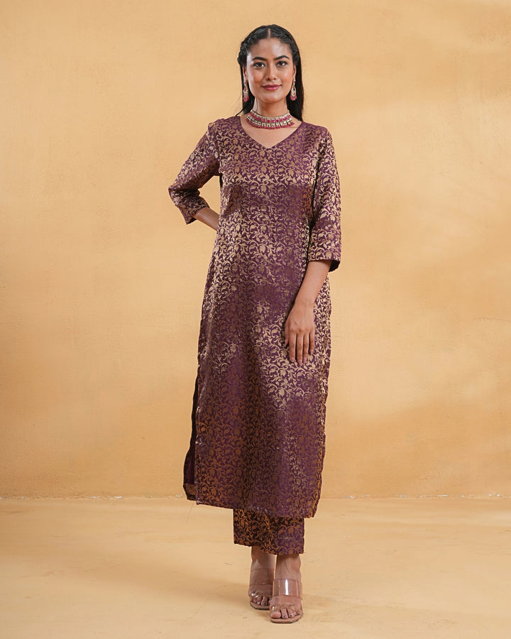 Wine Zoya Silk Kurta Set For Women