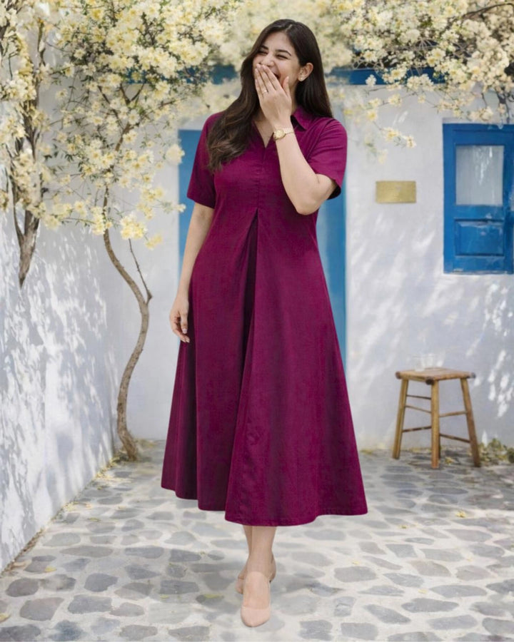 Wine Cotton Aline Dress