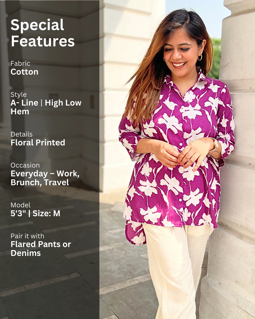 Wine Floral Print Cotton Shirt for Women