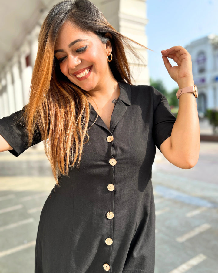 Women's Black All-Day Linen Shirt Dress