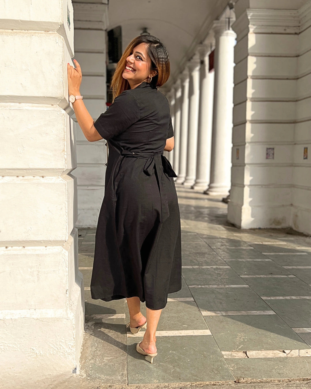Women's Black All-Day Linen Shirt Dress