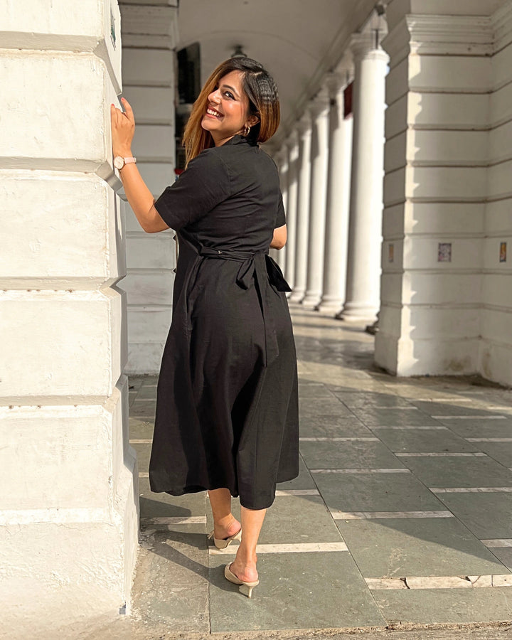 Women's Black All-Day Linen Shirt Dress